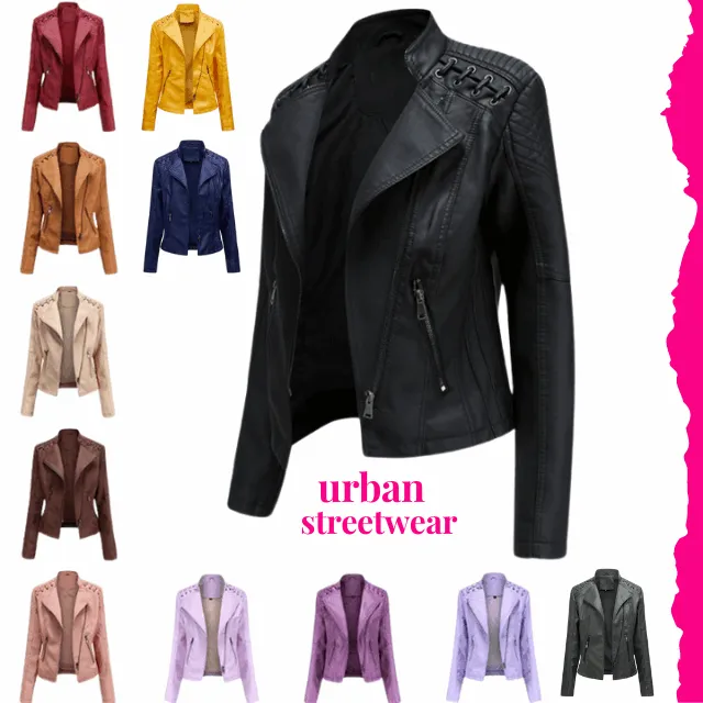 Avant-garde women's PU jacket with lapel and zipper