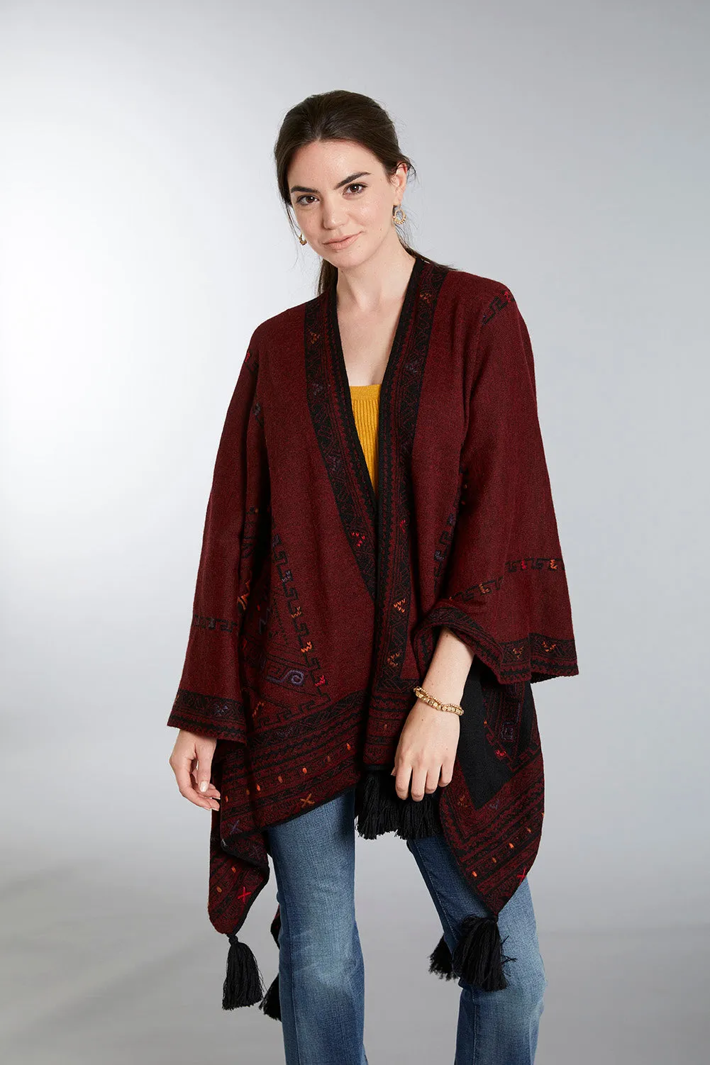 Kilim Reversible Embroidered Baby Alpaca Poncho - Women's Ruana Wrap