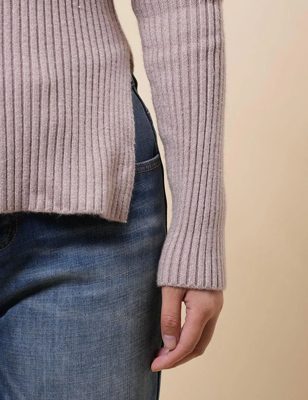 Ladies Folder Off Shoulder Faux Mink Pullover Sweater SKT4883